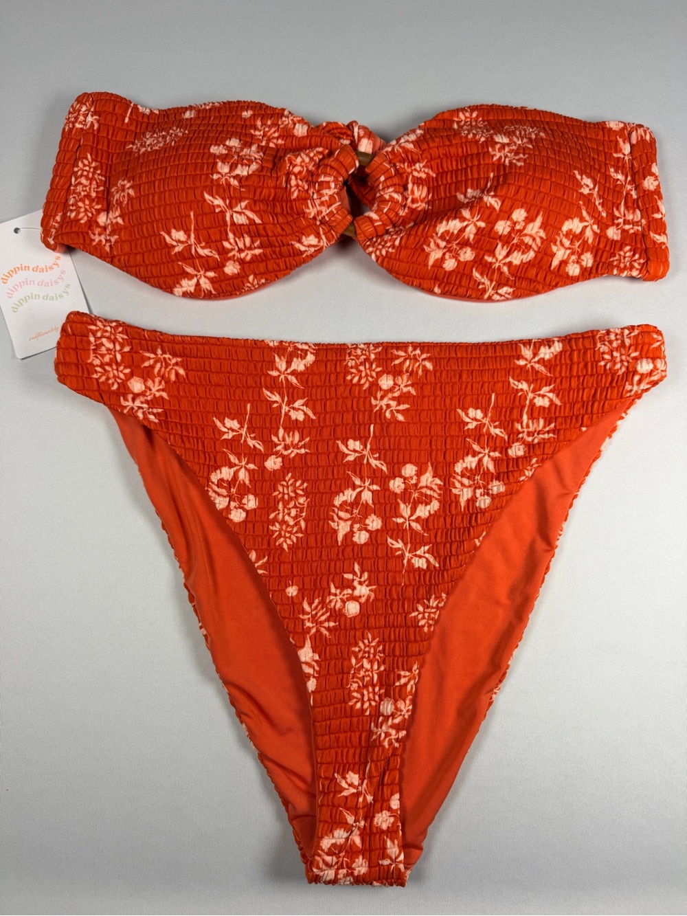 Dippin' Daisy's Orange Floral Smocked Bandeau Bikini